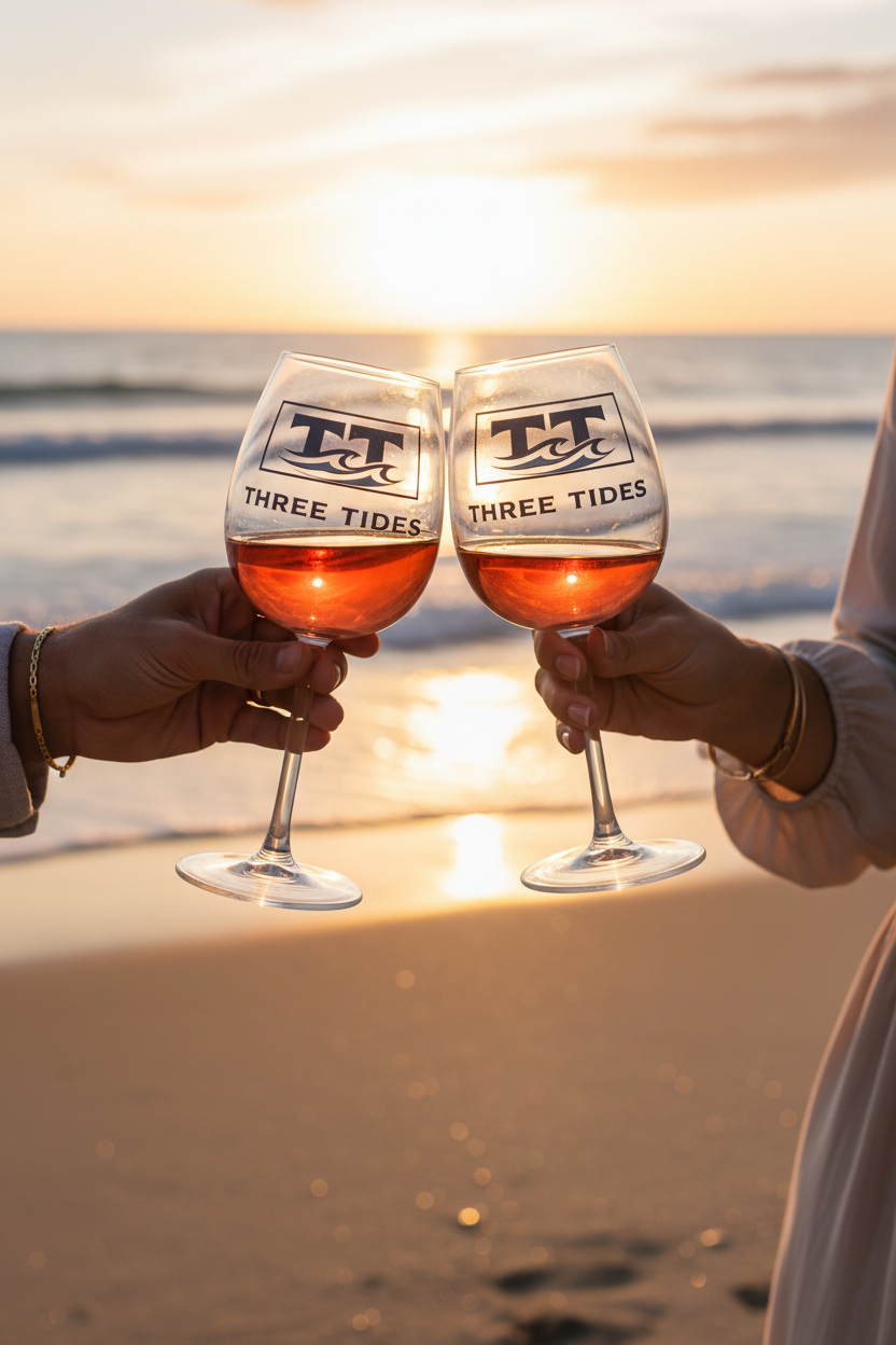 Three Tides 12oz Wine Glass — Coastal Logo Stemware