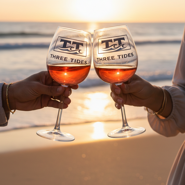 Three Tides 12oz Wine Glass — Coastal Logo Stemware